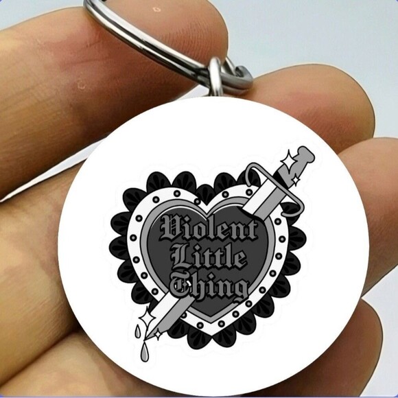 Book Violent Little Thing Sword Shiled Art Stainless Keychain Quote - Picture 1 of 1